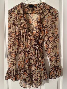 ANNA SUI 6 100% SILK Capsule Fall Autumn Natural Fibers MADE USA Wrap Blouse